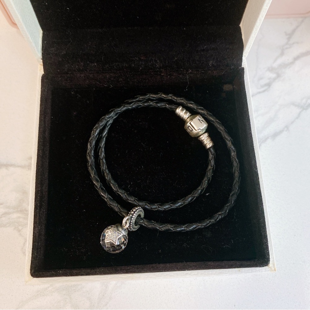 Pandora Double Black Leather Bracelet Set
